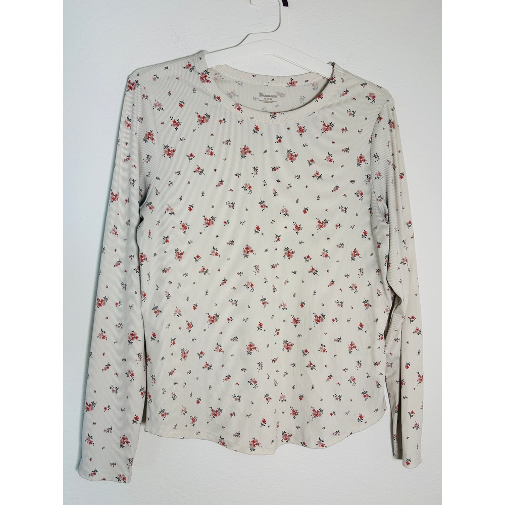 No Boundaries Floral Ribbed Long Sleeve Top Cream Red XL 16-18